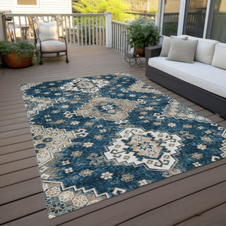 Piper Looms Chantille Medallions ACN846 Navy Machine Washable Area Rug Outdoor Lifestyle Image Feature
