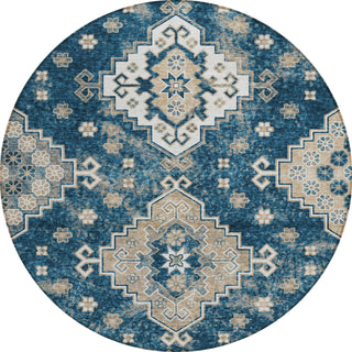 Piper Looms Chantille Medallions ACN846 Navy Machine Washable Area Rug Round Main Image