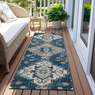 Piper Looms Chantille Medallions ACN846 Navy Machine Washable Area Rug Runner Outdoor Lifestyle Image Feature