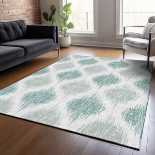 Piper Looms Chantille Ikat ACN848 Aqua Machine Washable Area Rug Lifestyle Image Feature