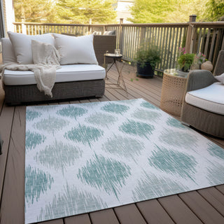 Piper Looms Chantille Ikat ACN848 Aqua Machine Washable Area Rug Outdoor Lifestyle Image Feature
