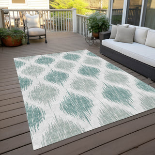 Piper Looms Chantille Ikat ACN848 Aqua Machine Washable Area Rug Outdoor Lifestyle Image Feature