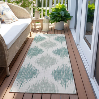 Piper Looms Chantille Ikat ACN848 Aqua Machine Washable Area Rug Runner Outdoor Lifestyle Image Feature