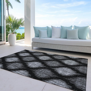 Piper Looms Chantille Ikat ACN848 Black Machine Washable Area Rug Outdoor Lifestyle Image Feature