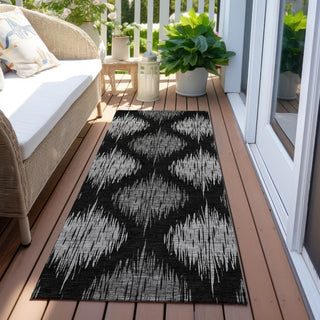 Piper Looms Chantille Ikat ACN848 Black Machine Washable Area Rug Runner Outdoor Lifestyle Image Feature
