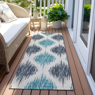 Piper Looms Chantille Ikat ACN848 Blue Machine Washable Area Rug Runner Outdoor Lifestyle Image Feature