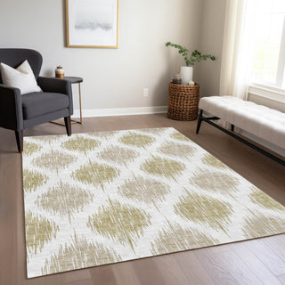 Piper Looms Chantille Ikat ACN848 Gold Machine Washable Area Rug Lifestyle Image Feature