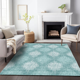 Piper Looms Chantille Ikat ACN849 Teal Machine Washable Area Rug Lifestyle Image Feature