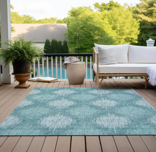 Piper Looms Chantille Ikat ACN849 Teal Machine Washable Area Rug Outdoor Lifestyle Image Feature