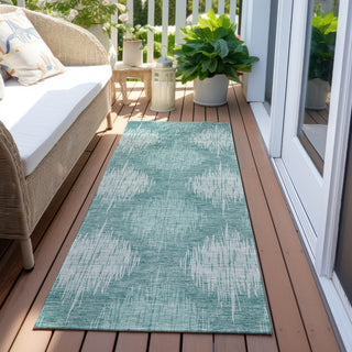Piper Looms Chantille Ikat ACN849 Teal Machine Washable Area Rug Runner Outdoor Lifestyle Image Feature
