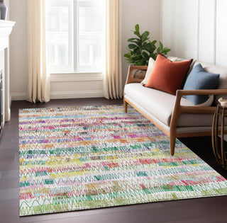 Piper Looms Chantille Stripes ACN850 Green Machine Washable Area Rug Lifestyle Image Feature
