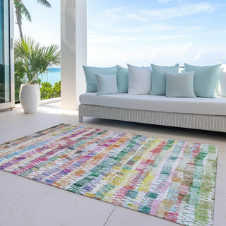 Piper Looms Chantille Stripes ACN850 Green Machine Washable Area Rug Outdoor Lifestyle Image Feature