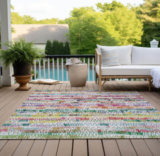 Piper Looms Chantille Stripes ACN850 Green Machine Washable Area Rug Outdoor Lifestyle Image Feature