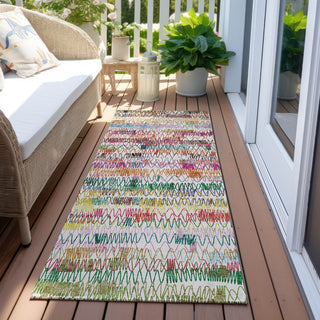Piper Looms Chantille Stripes ACN850 Green Machine Washable Area Rug Runner Outdoor Lifestyle Image Feature