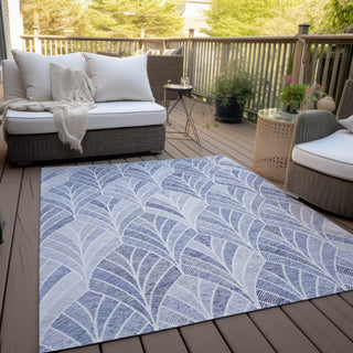Piper Looms Chantille Geometric ACN851 Denim Machine Washable Area Rug Outdoor Lifestyle Image Feature