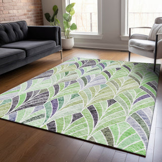 Piper Looms Chantille Geometric ACN851 Green Machine Washable Area Rug Lifestyle Image Feature