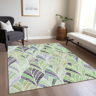 Piper Looms Chantille Geometric ACN851 Green Machine Washable Area Rug Lifestyle Image Feature