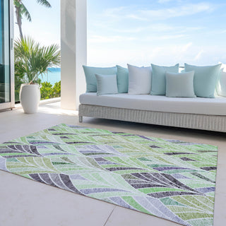 Piper Looms Chantille Geometric ACN851 Green Machine Washable Area Rug Outdoor Lifestyle Image Feature