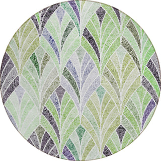 Piper Looms Chantille Geometric ACN851 Green Machine Washable Area Rug Round Main Image