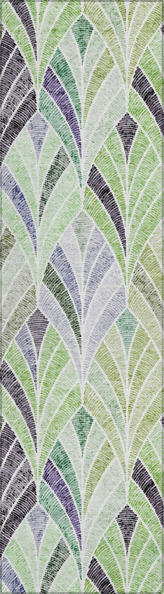 Piper Looms Chantille Geometric ACN851 Green Machine Washable Area Rug Runner Main Image