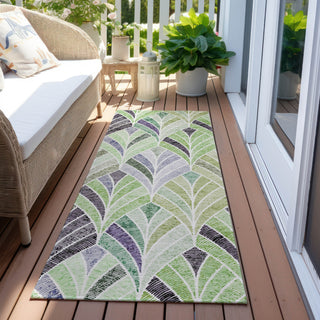 Piper Looms Chantille Geometric ACN851 Green Machine Washable Area Rug Runner Outdoor Lifestyle Image Feature