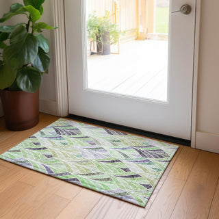 Piper Looms Chantille Geometric ACN851 Green Machine Washable Area Rug Scatter Lifestyle Image Feature