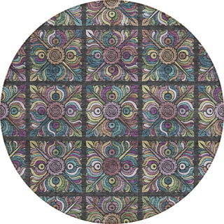 Piper Looms Chantille Medallions ACN852 Black Machine Washable Area Rug Round Main Image