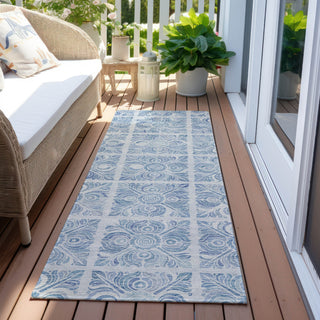 Piper Looms Chantille Medallions ACN854 Sky Machine Washable Area Rug Runner Outdoor Lifestyle Image Feature