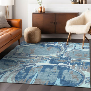 Piper Looms Chantille Geometric ACN855 Blue Machine Washable Area Rug Lifestyle Image Feature