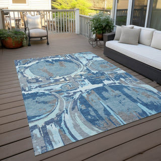 Piper Looms Chantille Geometric ACN855 Blue Machine Washable Area Rug Outdoor Lifestyle Image Feature