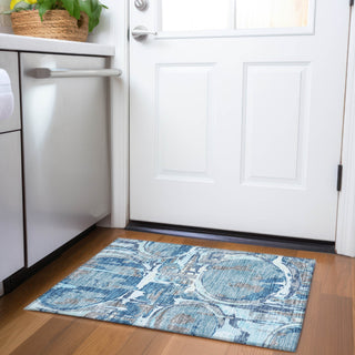 Piper Looms Chantille Geometric ACN855 Blue Machine Washable Area Rug Scatter Lifestyle Image Feature