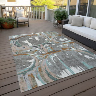 Piper Looms Chantille Geometric ACN855 Gray Machine Washable Area Rug Outdoor Lifestyle Image Feature