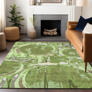 Piper Looms Chantille Geometric ACN855 Green Machine Washable Area Rug Lifestyle Image Feature