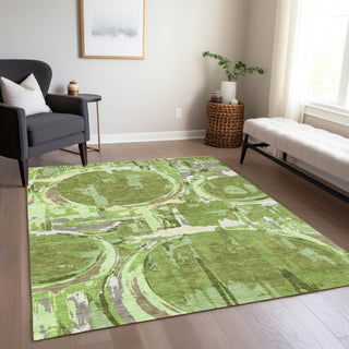 Piper Looms Chantille Geometric ACN855 Green Machine Washable Area Rug Lifestyle Image Feature