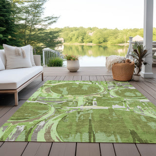 Piper Looms Chantille Geometric ACN855 Green Machine Washable Area Rug Outdoor Lifestyle Image Feature