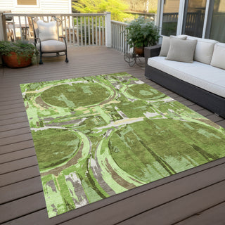 Piper Looms Chantille Geometric ACN855 Green Machine Washable Area Rug Outdoor Lifestyle Image Feature