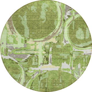 Piper Looms Chantille Geometric ACN855 Green Machine Washable Area Rug Round Main Image