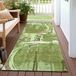 Piper Looms Chantille Geometric ACN855 Green Machine Washable Area Rug Runner Outdoor Lifestyle Image Feature