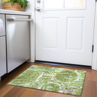 Piper Looms Chantille Geometric ACN855 Green Machine Washable Area Rug Scatter Lifestyle Image Feature
