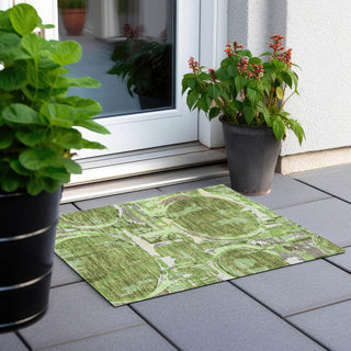 Piper Looms Chantille Geometric ACN855 Green Machine Washable Area Rug Scatter Outdoor Lifestyle Image Feature