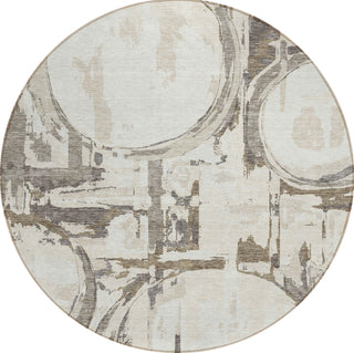 Piper Looms Chantille Geometric ACN855 Ivory Machine Washable Area Rug Round Main Image