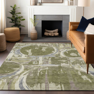 Piper Looms Chantille Geometric ACN855 Olive Machine Washable Area Rug Lifestyle Image Feature