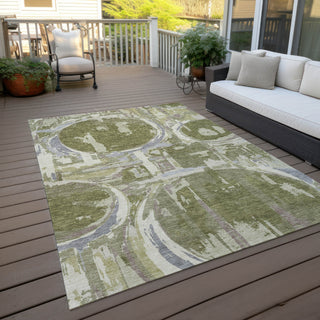 Piper Looms Chantille Geometric ACN855 Olive Machine Washable Area Rug Outdoor Lifestyle Image Feature