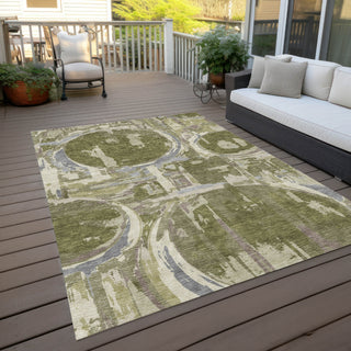 Piper Looms Chantille Geometric ACN855 Olive Machine Washable Area Rug Outdoor Lifestyle Image Feature