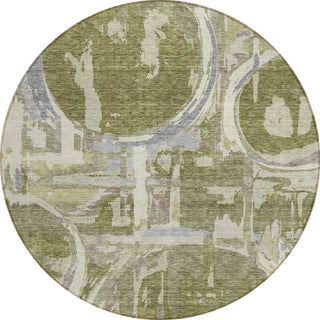 Piper Looms Chantille Geometric ACN855 Olive Machine Washable Area Rug Round Main Image