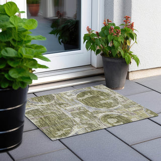 Piper Looms Chantille Geometric ACN855 Olive Machine Washable Area Rug Scatter Outdoor Lifestyle Image Feature