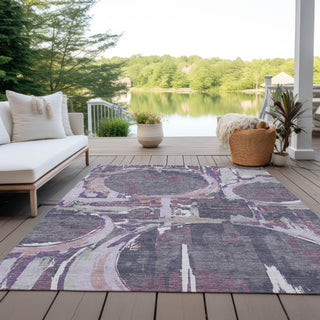 Piper Looms Chantille Geometric ACN855 Purple Machine Washable Area Rug Outdoor Lifestyle Image Feature