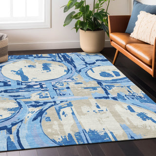 Piper Looms Chantille Geometric ACN855 Sky Machine Washable Area Rug Lifestyle Image Feature