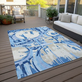 Piper Looms Chantille Geometric ACN855 Sky Machine Washable Area Rug Outdoor Lifestyle Image Feature