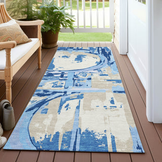 Piper Looms Chantille Geometric ACN855 Sky Machine Washable Area Rug Runner Outdoor Lifestyle Image Feature